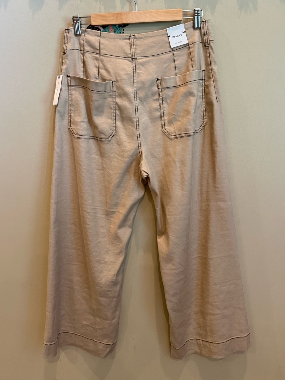 NWT Maeve The Colette Cropped Wide- Leg Pants w/ Contrast Stitching Linen - Picture 8 of 14